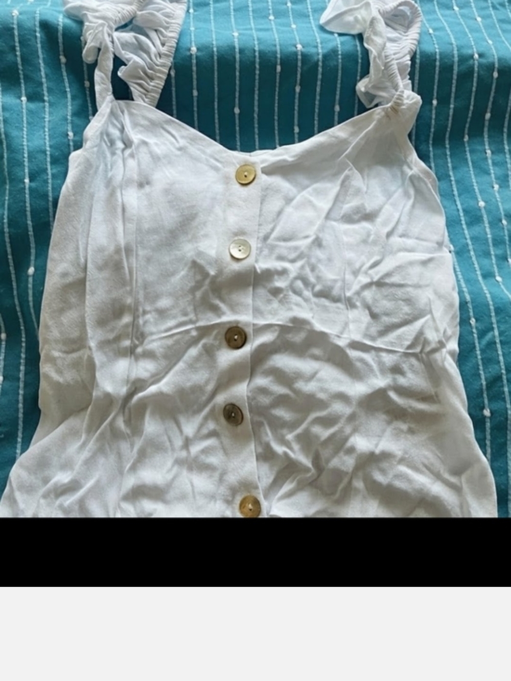 Women's White Button-Front Ruffle Strap Tank Blouse